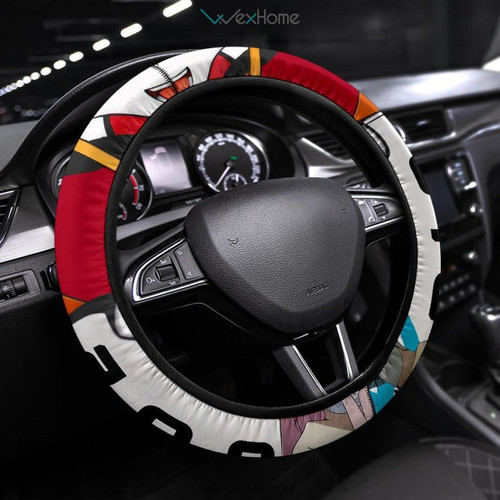 Darling In The Franxx Anime Steering Wheel Cover | Strelizia Darling With Zero Two 002 And Hiro 016 Steering Wheel Cover