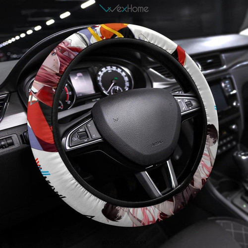 Darling In The Franxx Anime Steering Wheel Cover | Zero Two With Strelitzia Darling Anh Hiro Goodbye Steering Wheel Cover
