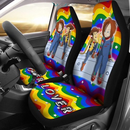 Horror Movie Car Seat Covers - Chucky With Woody Cute Rainbow Seat Covers