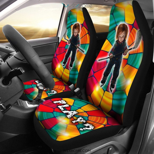 Horror Movie Car Seat Covers | Chucky Doll Wanna Play Mosaic Glass Seat Covers