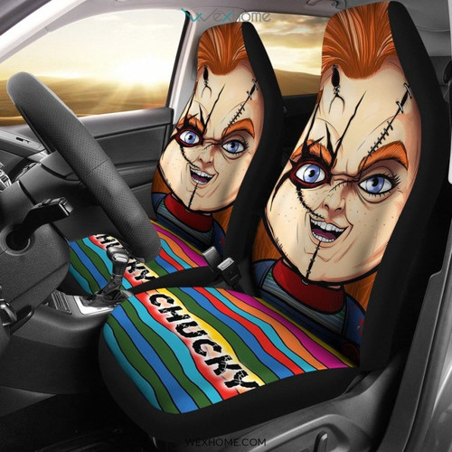 Horror Movie Car Seat Covers | Chucky Smiling Face Rainbow Seat Covers