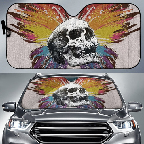 Valentine Car Sunshade - Sickness Skull With Colorful Beautiful Butterfly Wings Sun Shade