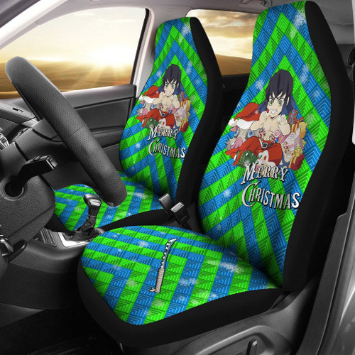 Demon Slayer Anime Car Seat Covers - Merry Christmas Chibi Inosuke Eating Cake Seat Covers