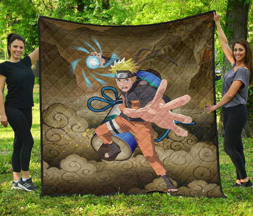 Naruto Anime Premium Quilt - Naruto Rasengan Giant Scroll Sage Scene Quilt Blanket