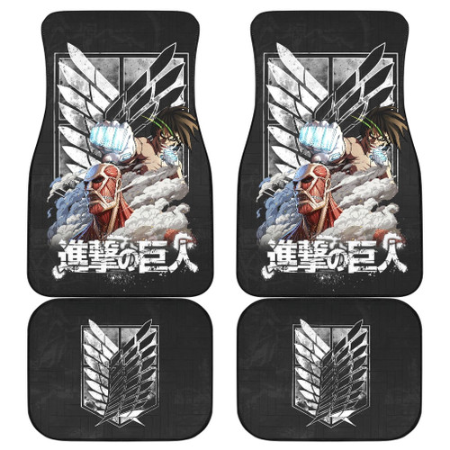 Attack On Titan Anime  Car Floor Mats - Colossal And Eren Titan Punch Wrecking Wings Of Freedom Car Mats