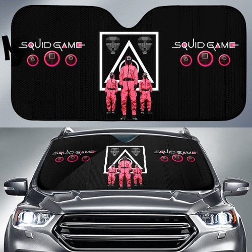 Squid Game Movie Car Sunshade Squid Worker Pink Uniform No Emotion With Black Metal Mask Sun Shade