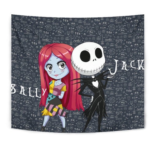 The Nightmare Before Christmas Cartoon Tapestry | Cartoon Cute Sally And Jack Skellington Tapestry Home Decor