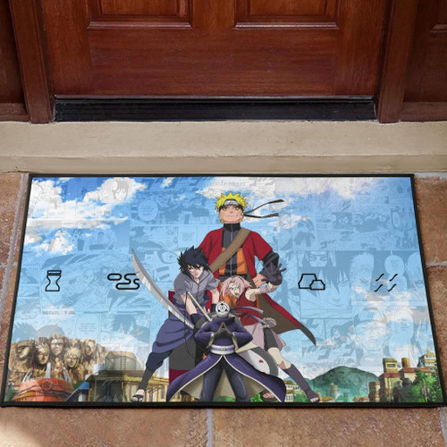 Naruto Anime Door Mat - Team 7 Fighting Vs Obito Manga Leaf Village Sky Door Mat Home Decor