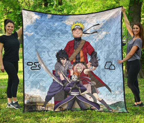 Naruto Anime Premium Quilt - Team 7 Fighting Vs Obito Manga Leaf Village Sky Quilt Blanket