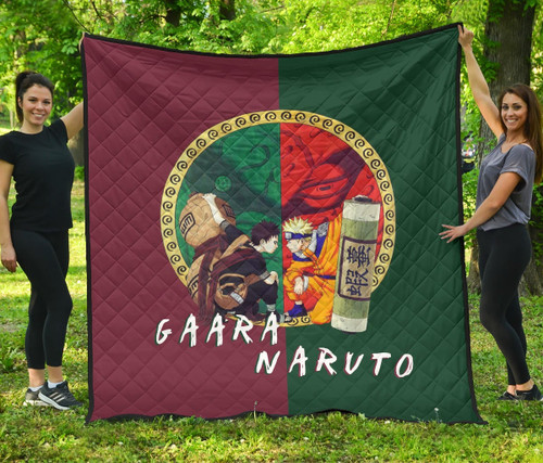 Naruto Anime Premium Quilt - Little Gaara And Naruto With Shukaku And Gamabunta First Fighting Quilt Blanket