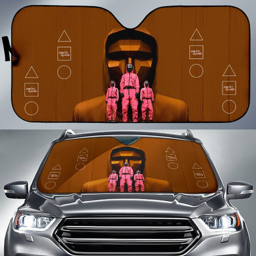 Squid Game Movie Car Sunshade Pink Squid Worker With Giant Black Masked Man Boss Sun Shade