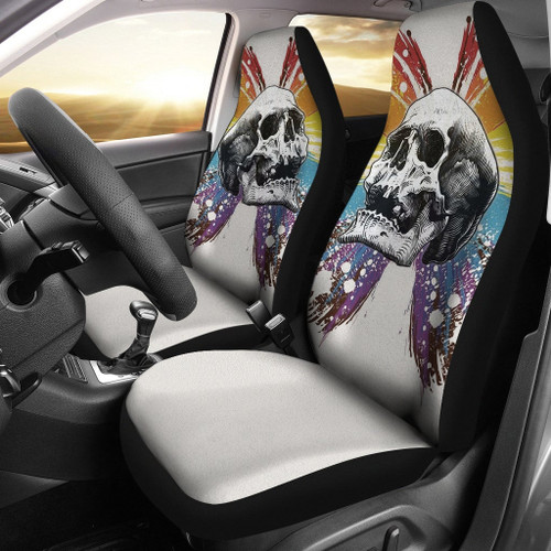 Skull Car Seat Covers - Sickness Skull With Colorful Beautiful Butterfly Wings Seat Covers
