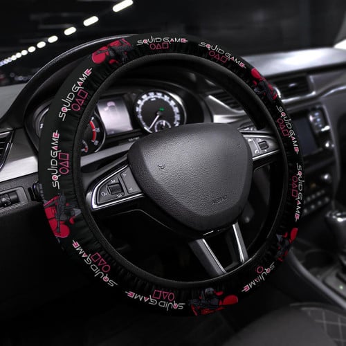 Squid Game Movie Steering Wheel Cover Triangle Squid Worker Red Uniform On Mission Steering Wheel Cover NA122103