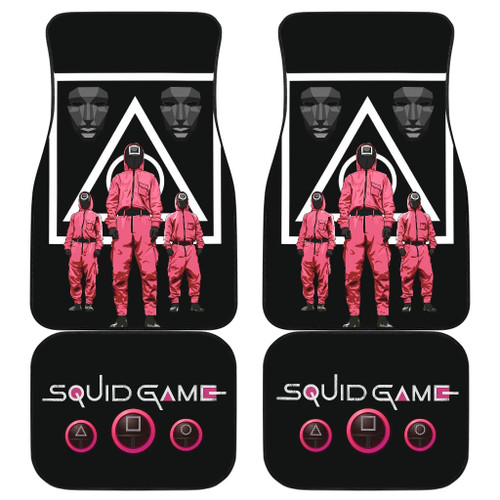 Squid Game Movie Car Floor Mats Squid Worker Pink Uniform No Emotion With Black Metal Mask Car Mats