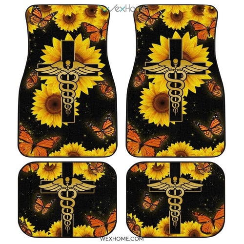 Nurse Sunflower Car Floor Mats Personalized And Butterfly Blackout