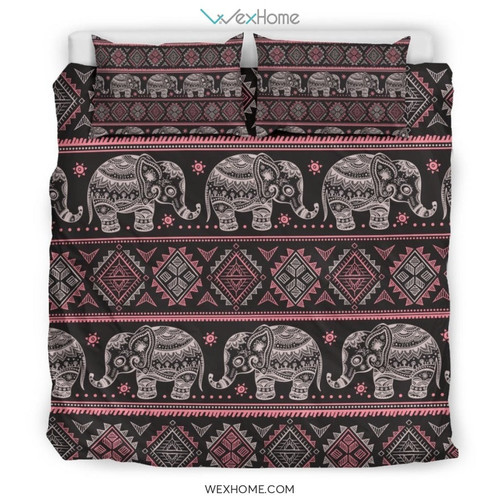 Red Elephant Aztec Pattern Print Duvet Cover Bedding Set