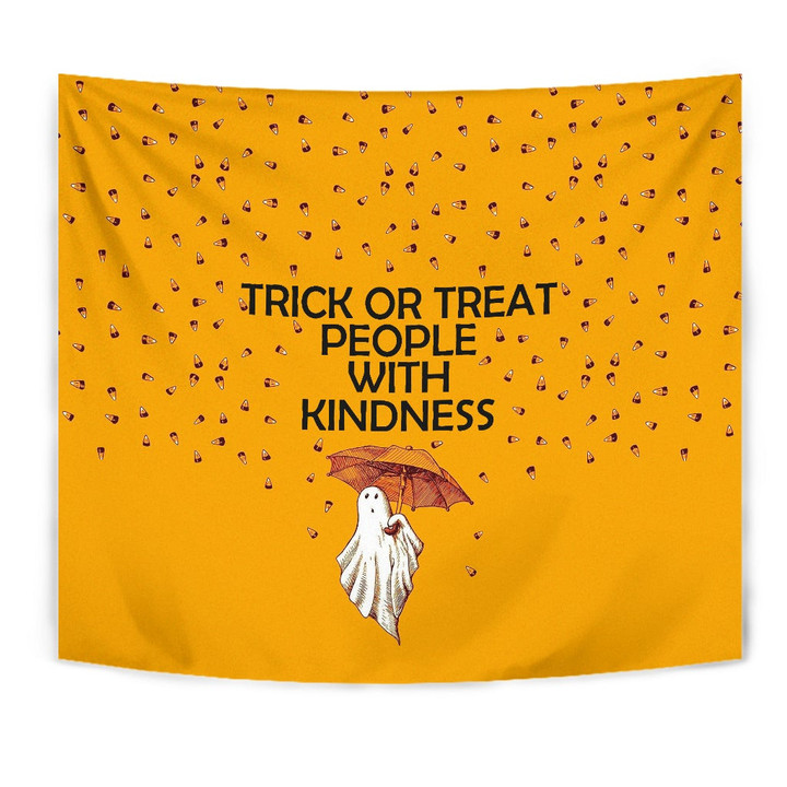 Halloween Tapestry | Trick Or Treat People With Kindness Ghost Holding Umbrella Tapestry Home Decor