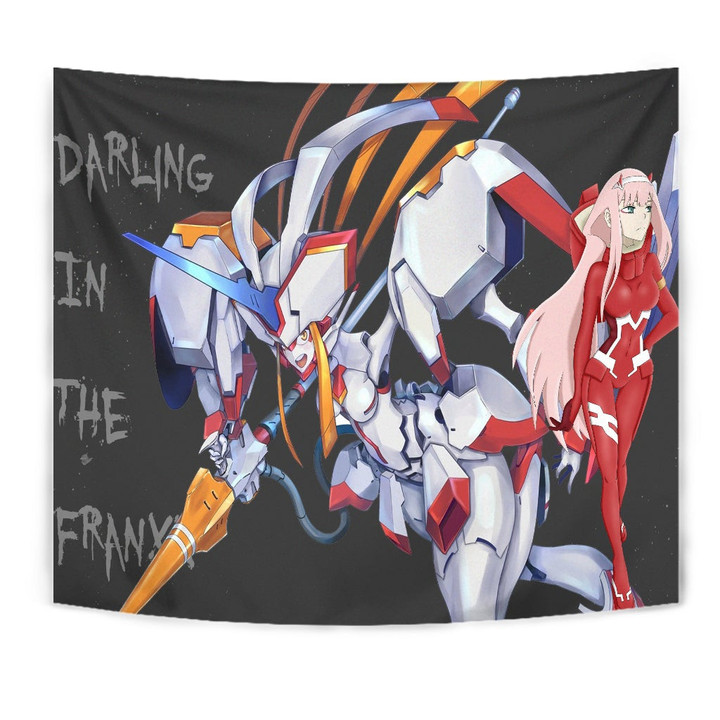 Darling In The Franxx Anime Tapestry | Zero Two Red Bodysuit Artwork And Strelizia Tapestry Home Decor