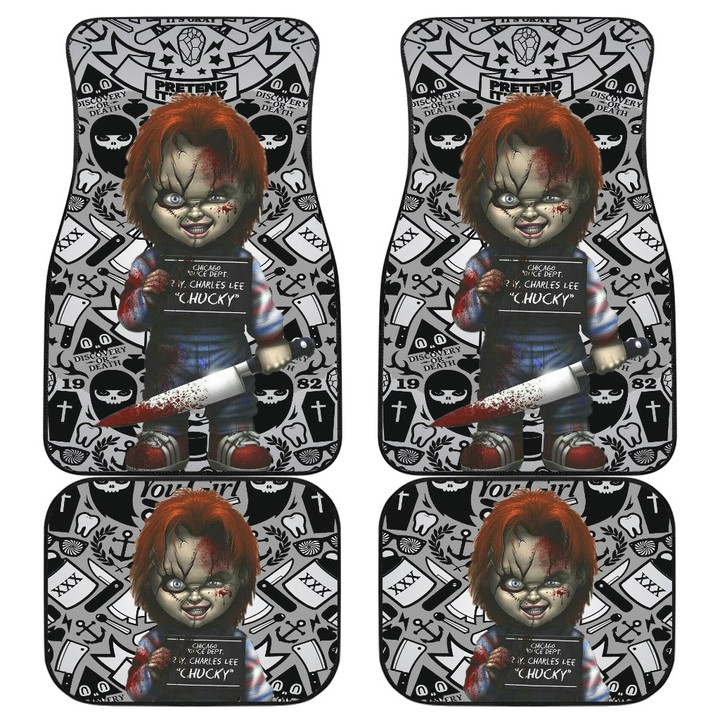 Halloween Car Floor Mats | Scary Chucky Doll With Knife Horror Background Car Mats
