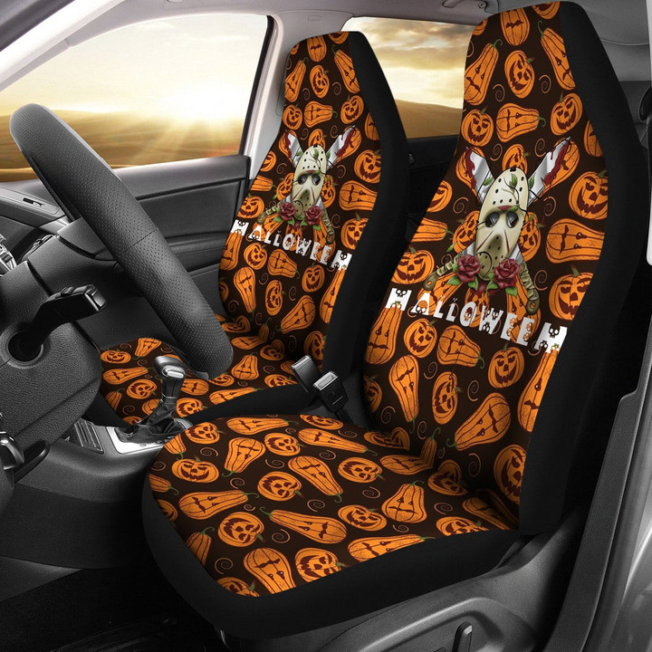 Halloween Car Seat Covers | Jason Voorhees Viking Head Pumpkin Patterns Seat Covers