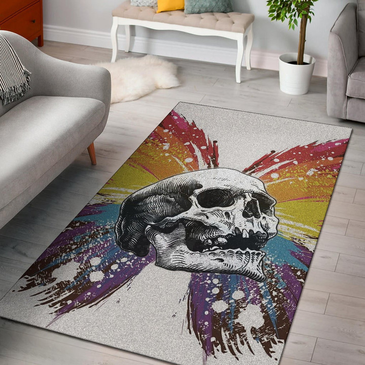 Skull Area Rug - Sickness Skull With Colorful Beautiful Butterfly Wings Rugs Home Decor