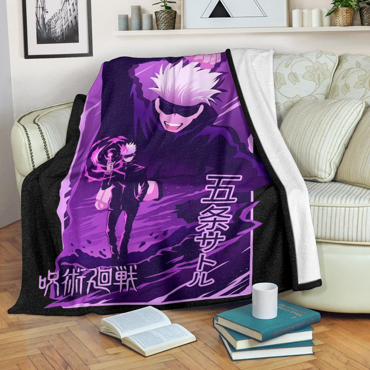 Jujutsu Kaisen Anime Fleece Blanket Smiling Satoru Gojo Purple Power Fleece Blankets