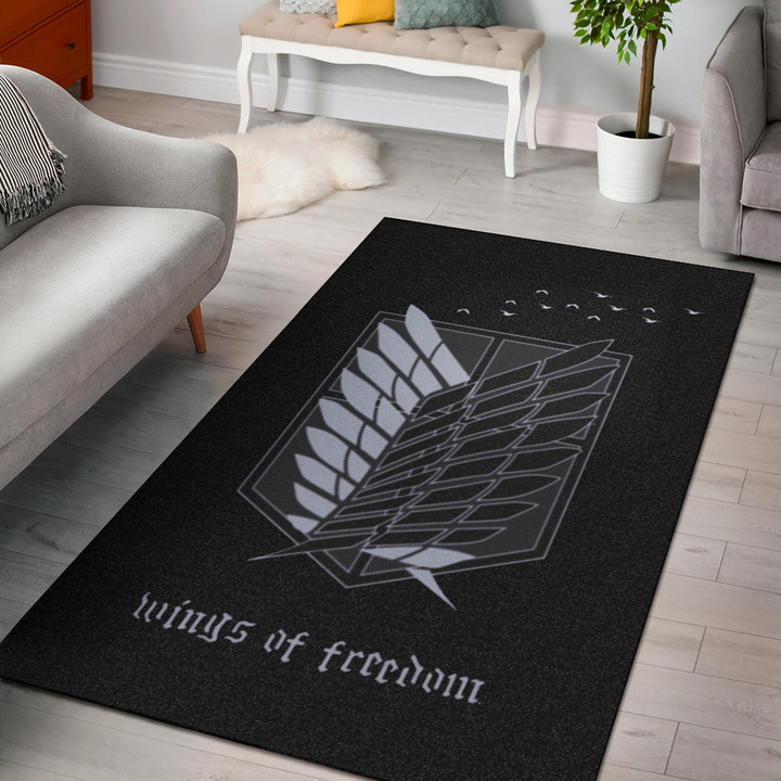 Attack On Titan Anime Area Rug - Wings Of Freedom Black And White Galaxy Rugs Home Decor