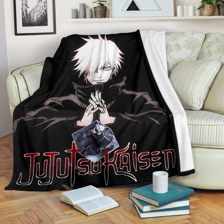 Jujutsu Kaisen Anime Fleece Blanket Cool Satoru Gojo Holding Eye Rubik Prison Realm Fleece Blankets