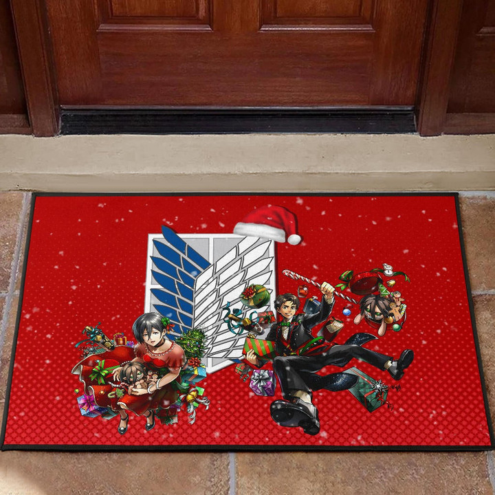 Attack On Titan Anime Door Mat - Merry Christmas Levi Ackerman Xmas Gifts Red Door Mat