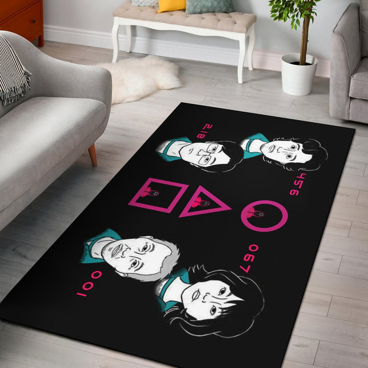 Squid Game Movie Area Rug - Round Square Triangle Squid Workers Main Players Artwork Rugs Home Decor