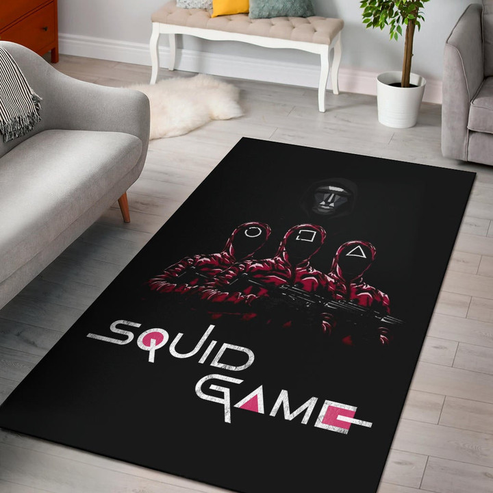 Squid Game Movie Area Rug - Squid Workers Round Square Triangle Face Black Metal Mask Boss Rugs Home Decor