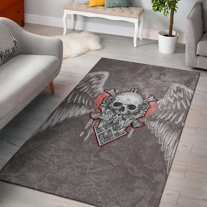 Valentine Area Rug Strange Skull With Angel Wings Red Heart Rugs Home Decor NT121102