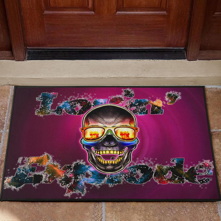 Valentine Door Mat - Colorful Rap Skull Wearing Glasses Loving Explode Door Mat Home Decor