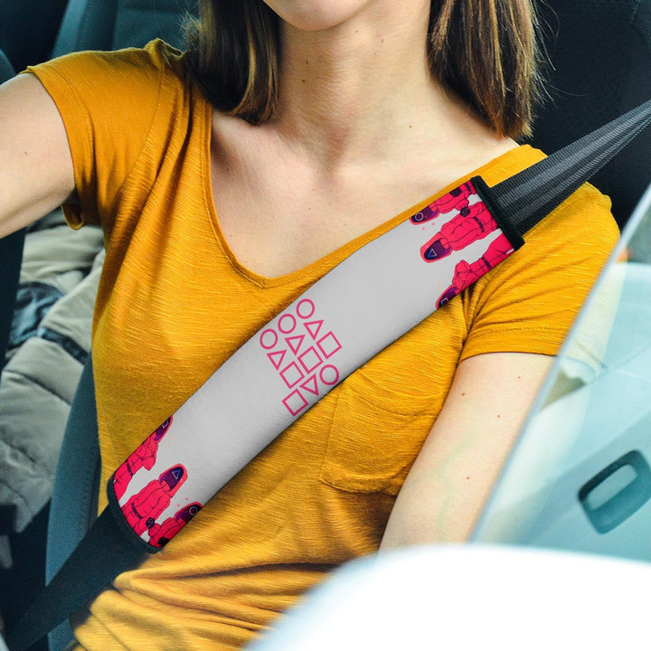 Squid Game Movie Seat Belt Covers Round Triangle Square Squid Worker Brothers Head Balloons Belt Covers