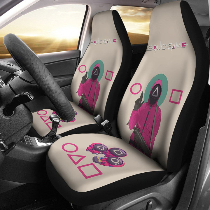 Squid Game Movie Car Seat Covers Squid Worker Hand Sign Cute Chibi Making Contact Card Seat Covers