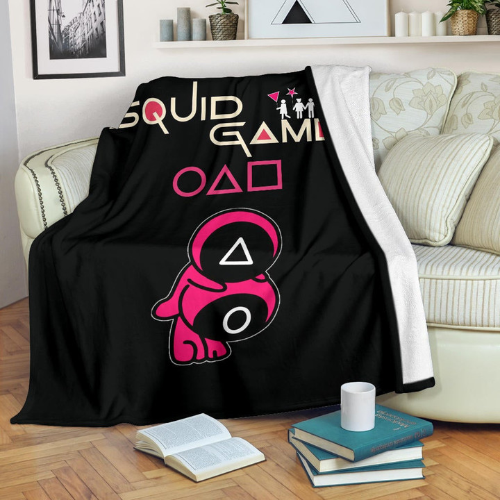 Squid Game Movie Fleece Blanket - Funny Naughty Squid Workers Round Square Triangle Umbrella Fleece Blankets