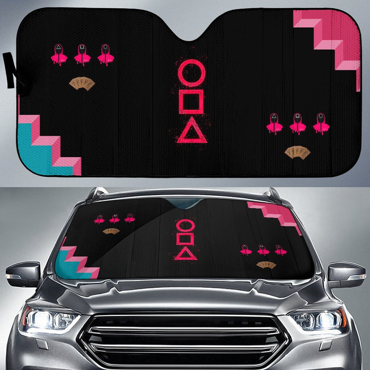 Squid Game Car Sunshade - Round Square Triangle Pink Symbol Workers Portrait  Sun Shade