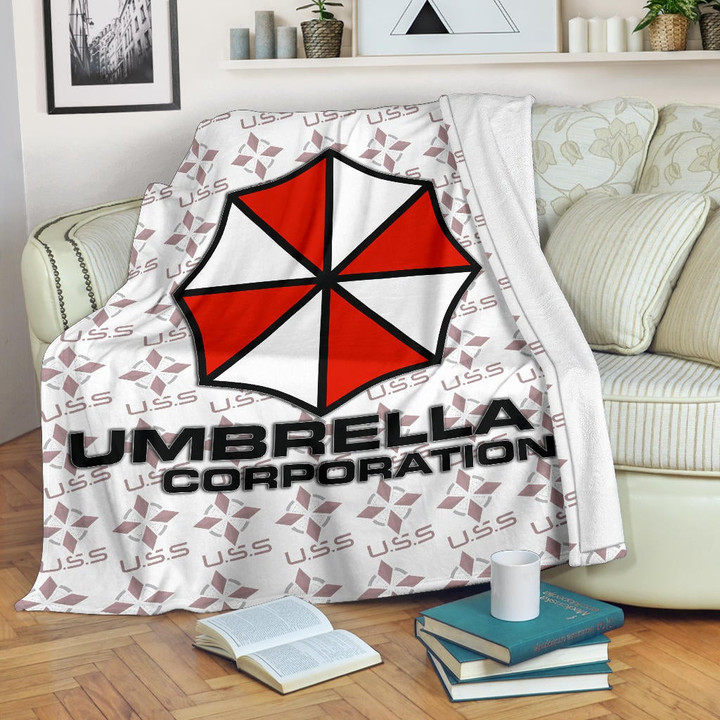 Resident Evil Game Fleece Blanket - Umbrella Corp Symbol USS White And Red Fleece Blankets