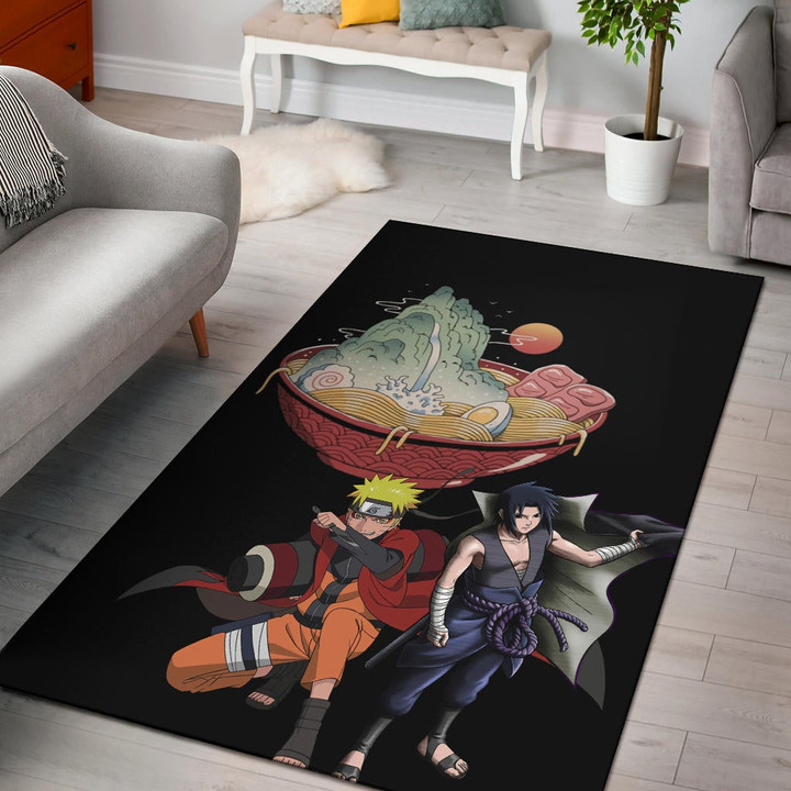 Naruto Anime Area Rug - Naruto Sage Mode With Sasuke Take Off Cloak Ramen Rugs Home Decor