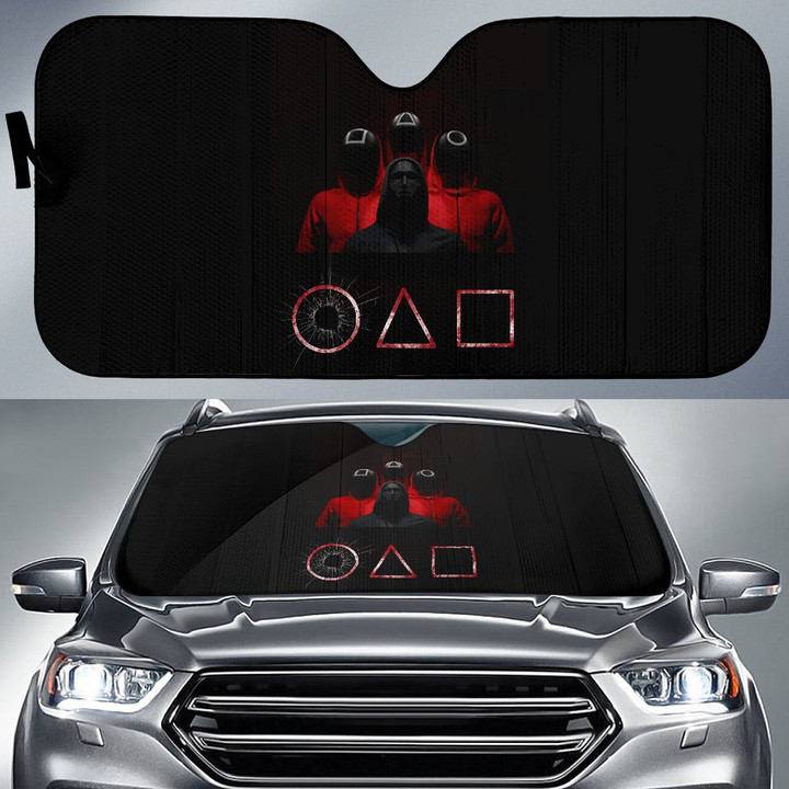 Squid Game Movie Car Sunshade - Squid Worker With Masked Boss Round Square Triangle Sun Shade