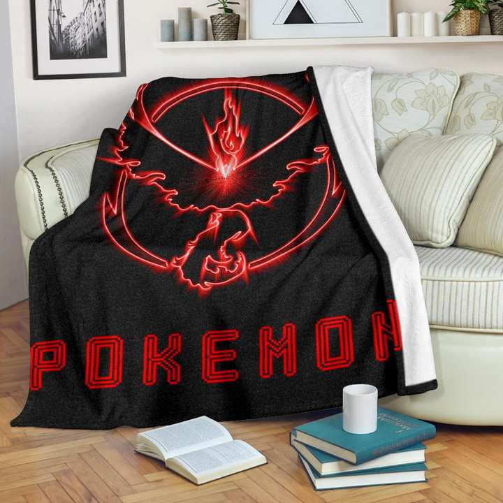 Pokemon Anime Fleece Blanket Team Valor Symbol Red Moltres Relies On Strength Pokemon Go Fleece Blankets