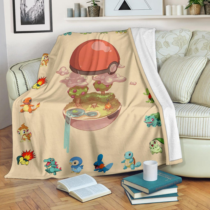 Pokemon Anime Fleece Blanket Pokeball Opening Chibi Tiny Pokemon World Fleece Blankets