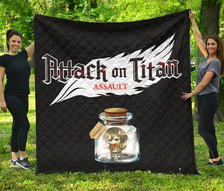 Attack On Titan Anime Premium Quilt - Mikasa Ackerman In Jar Bottle Trap Quilt Blanket