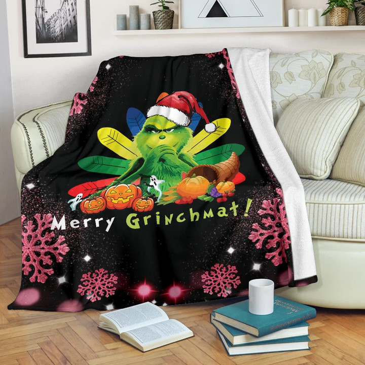 Christmas Fleece Blankets | Merry Grinchmat Pumpkin Vegetables Pink Snowflake Fleece Blanket NA100403