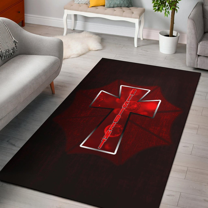Resident Evil Game Area Rug - Red Umbrella Corporation With Blood In Cross Rugs Home Decor