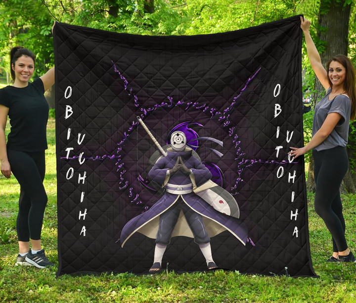 Naruto Anime Premium Quilt - Uchiha Obito Purple Sharingan Minimal Quilt Blanket