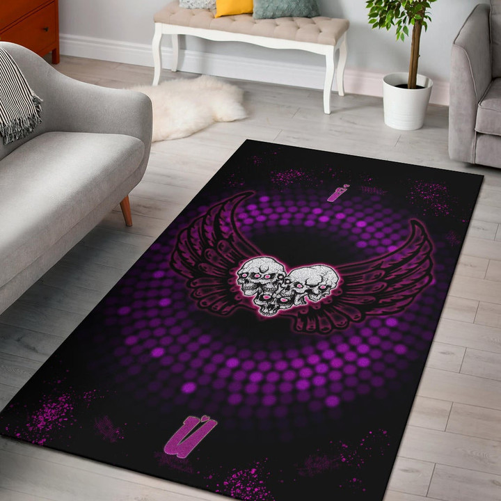 Valentine Area Rug - I Love You Purple Skull Heart With Wings Rugs Home Decor