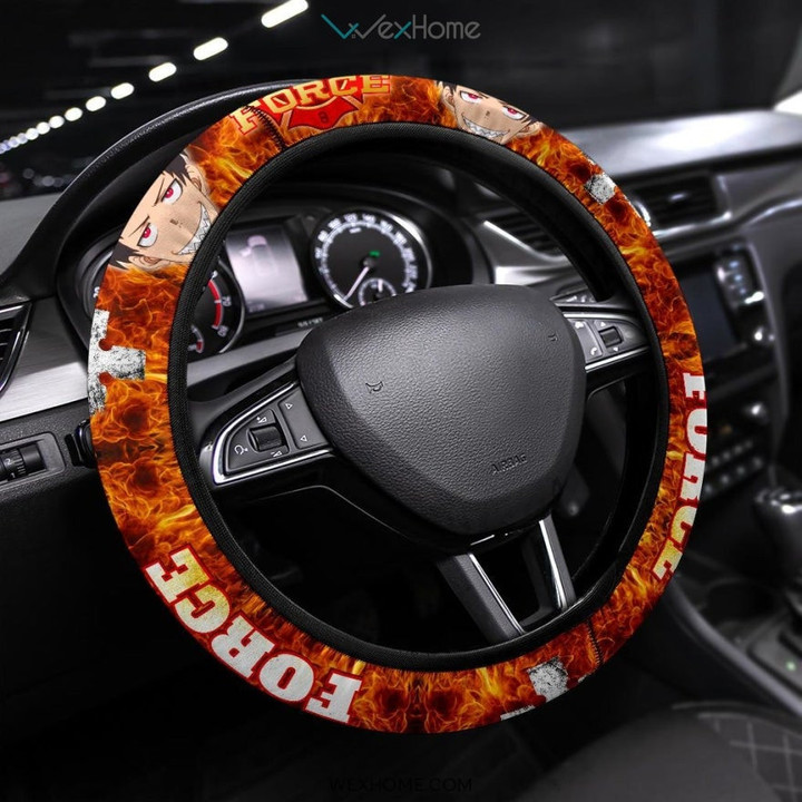 Fire Force Anime Steering Wheel Cover | Shinra Kusakabe Smiling Fire Steering Wheel Cover
