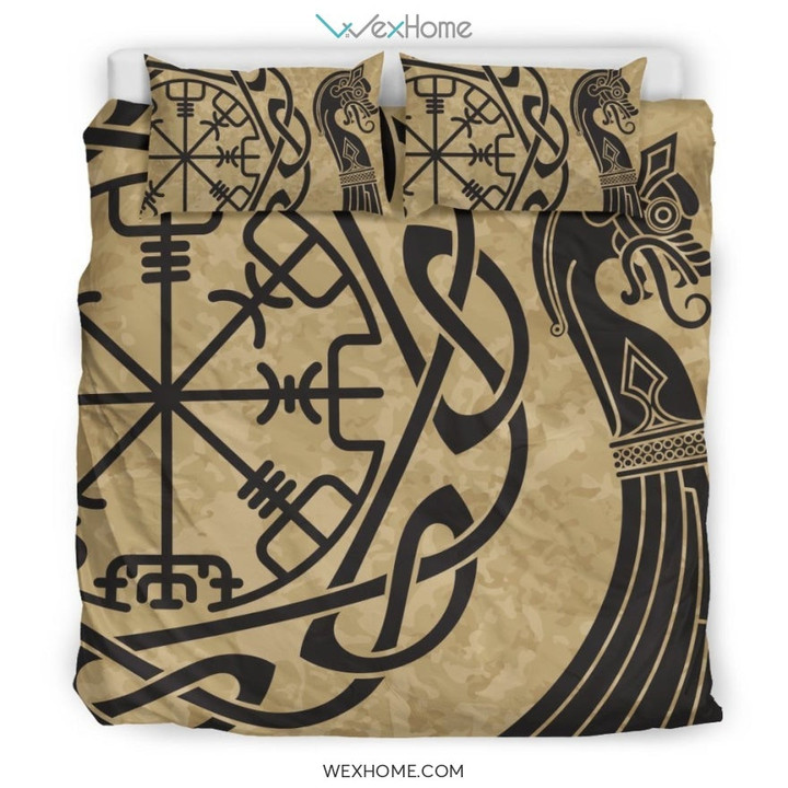 Viking Boat Drakkar Vegvisir Print Duvet Cover Bedding Set