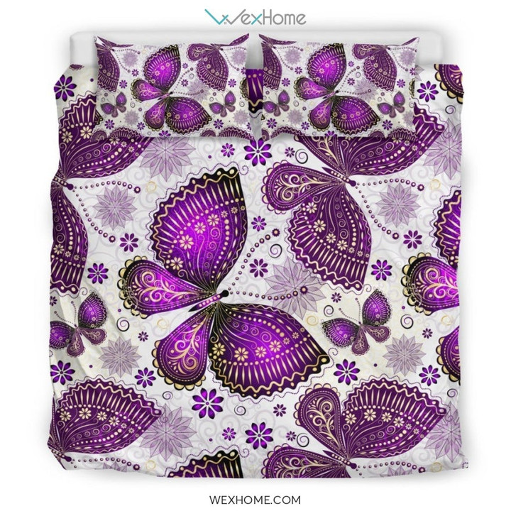 Purple Butterfly Pattern Print Duvet Cover Bedding Set